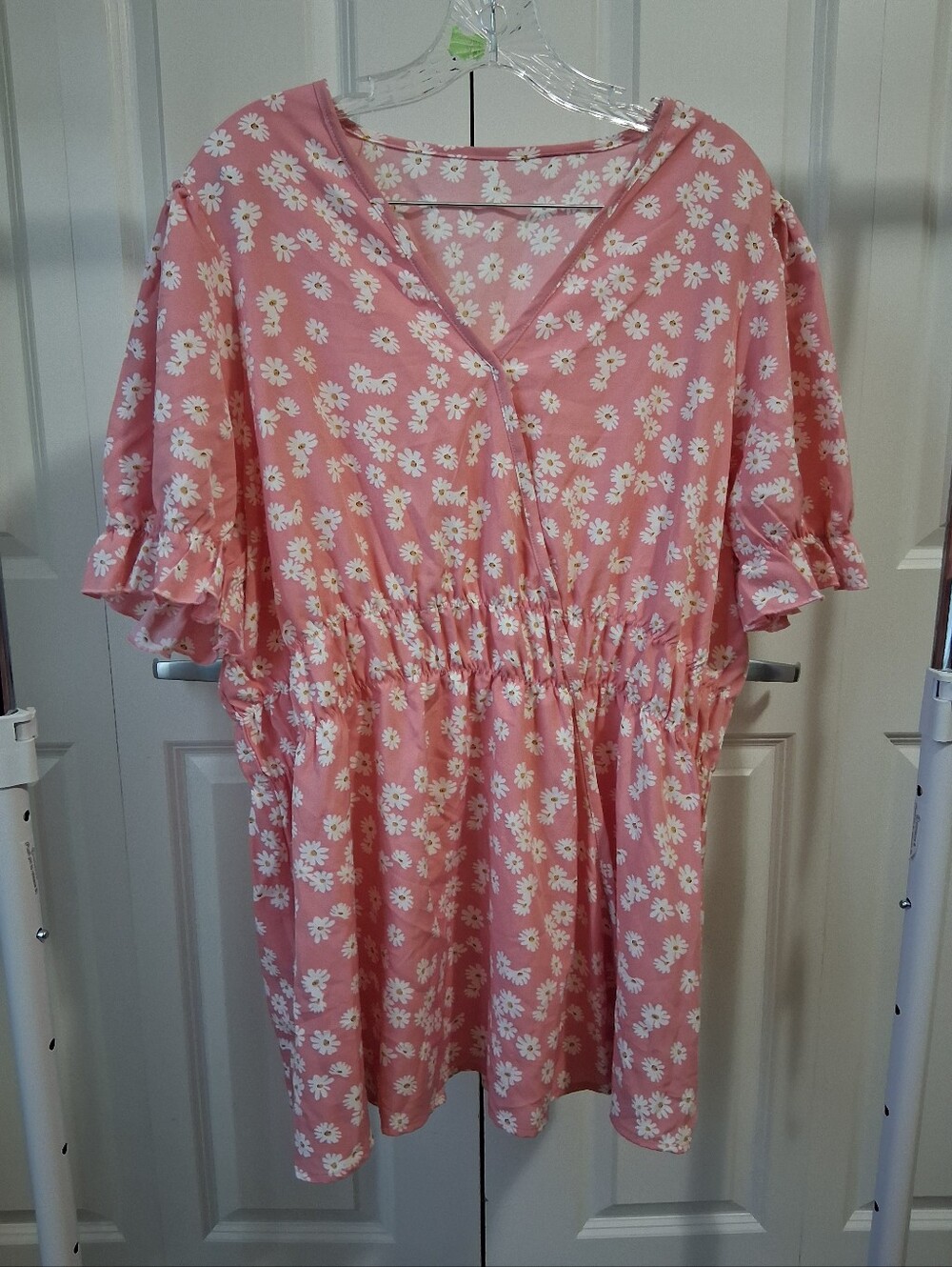 SHEIN Pink Floral V-Neck Ruffle Sleeve Tunic